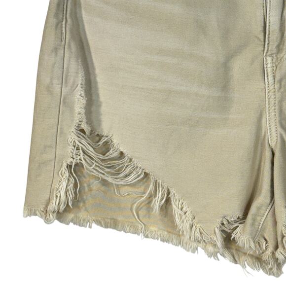 American Eagle SZ 6 Highest Rise Mom Jean Shorts Distressed Frayed Zip-Fly Beige - Picture 2 of 9